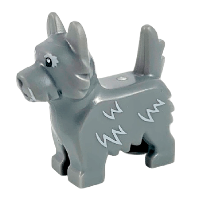 Фігурка Lego Земля Dog Terrier with Black Eyes and Nose Light Bluish Gray Fur Lines Animals 26078pb002 6256414 Dark Bluish Grey Б/У - Retromagaz