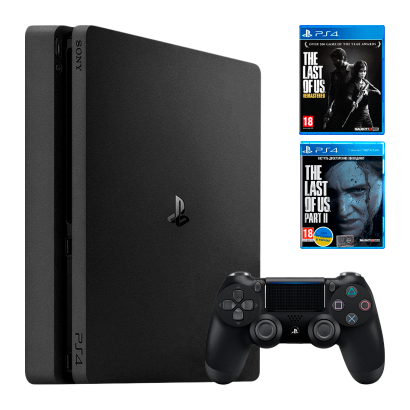 Набір Консоль Sony PlayStation 4 Slim 500GB Black Б/У  + Гра The Last of Us Remastered Російська Озвучка + Гра The Last of Us Part II Російська Озвучка - Retromagaz