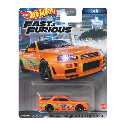 Машинка Premium Hot Wheels Nissan Skyline GT-R (BNR34) Fast & Furious 1:64 HKD21 Orange - Retromagaz