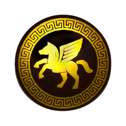 Зброя Lego Щит Round with Rounded Front with Gold Winged Horse Pattern 75902pb05 6081492 Dark Brown Б/У - Retromagaz