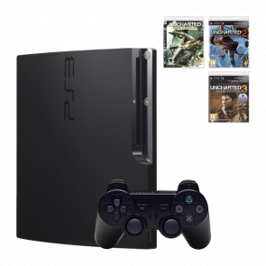 Набор Консоль PlayStation 3 Slim 120GB Black Б/У + Сборник Игр Uncharted (Drake's Fortune + Among Thieves + Drake's Deception)