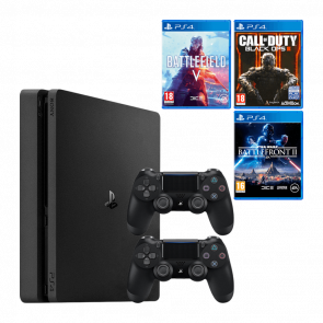 Набір Консоль Sony PlayStation 4 Slim 1TB Black Б/У + Геймпад Бездротовий DualShock 4 Version 2 + Гра Call of Duty: Ops III Російська Озвучка + Гра Battlefield V Російські Субтитри + Гра Star Wars: Battlefront II Російські Субтитри