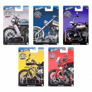 Набор Тематическая Машинка Hot Wheels Bad Bagger Motorcycle Club 1:64 HRR90 Blue  + BMW K 1300 R Red + R nineT Racer Yellow + Ducati Scrambler  Edition Silver + Honda Monkey Z50 Purple - Retromagaz