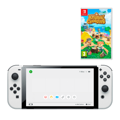 Набір Консоль Nintendo Switch OLED Model HEG-001 64GB White Новий + Гра Animal Crossing: New Horizons Російська Озвучка - Retromagaz