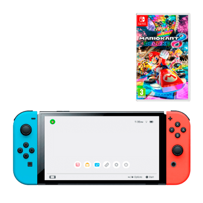 Набор Консоль Nintendo Switch OLED Model HEG-001 64GB Blue Red Новый + Игра Mario Kart 8 Deluxe Русские Субтитры - Retromagaz