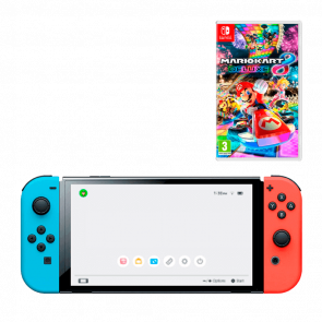 Набор Консоль Nintendo Switch OLED Model HEG-001 64GB Blue Red Новый + Игра Mario Kart 8 Deluxe Русские Субтитры