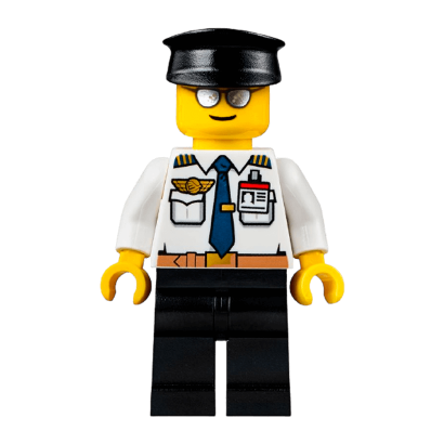 Фігурка Lego Airport 973pb2367 Pilot Belt and ID Badge Black Hat City air049 Б/У - Retromagaz