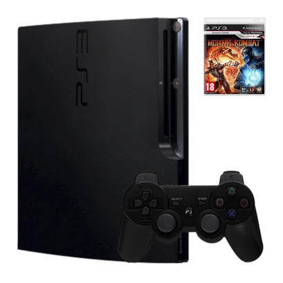 Набор Консоль Sony PlayStation 3 Slim 320GB Black Б/У  + Игра Mortal Kombat Английская Версия - Retromagaz