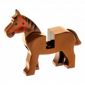 Фігурка Lego Земля Horse with Black Eyes Red Bridle Black Mane Pattern Animals 4493c01pb01 1 Brown Б/У - Retromagaz