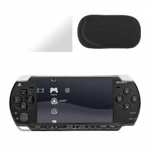 Набір Консоль Sony PlayStation Portable Slim PSP-2ххх Модифікована 32GB Black + 5 Вбудованих Ігор Б/У  + Захисна Плівка RMC Trans Clear Новий + Чохол М'який  Новий - Retromagaz