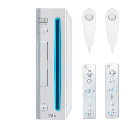 Набір Консоль Nintendo Wii RVL-001 Europe 512MB White Без Геймпада Б/У  + Контролер Дротовий Nunchuk 2шт + Контролер Бездротовий Remote 2шт - Retromagaz