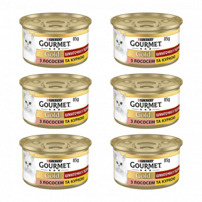 Набор Влажный Корм 6шт для Кошек Gourmet Gold Лосось и Курица 85g - Retromagaz