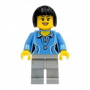 Фигурка Lego People 973pb0984 Medium Blue Female Shirt with Two Buttons and Shell Pendant City cty0472 Б/У