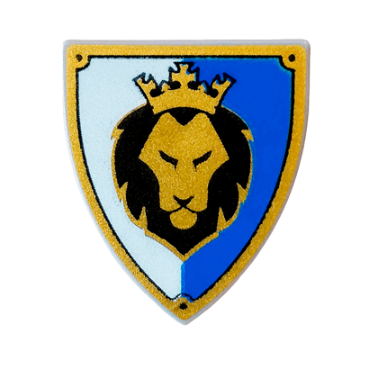 Зброя Lego Щит Triangular with Black and Gold Lion Head with Crown 3846pb036 6039770 Light Bluish Grey Б/У - Retromagaz