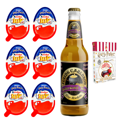 Набір Подарунковий Harry Potter Kinder Joy Funko 6шт + Цукерки Bertie Bott's + Пиво Безалкогольне Elying Gauldron Butterscotch Beer - Retromagaz