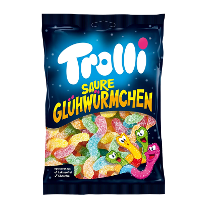 Цукерки Жувальні Trolli Sour Glowworms Кислі Світлячки 150g - Retromagaz