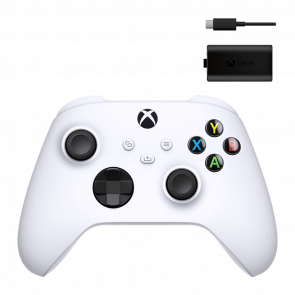 Набор Геймпад Беспроводной Microsoft Xbox Series Controller Robot White Новый  + Аккумулятор Play and Charge Kit + Кабель USB Type-C Black