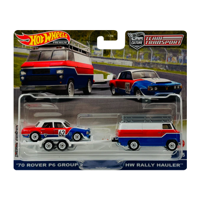 Машинка Premium Hot Wheels 2шт '70 Rover P6 Group 2 та Транспортер HW Rally Hauler Team Transport 1:64 FLF56/HKF45 Red - Retromagaz