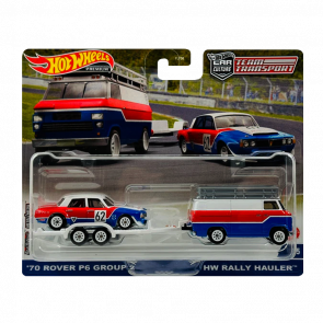 Машинка Premium Hot Wheels '70 Rover P6 Group 2 и Транспортер HW Rally Hauler Team Transport 1:64 FLF56/HKF45 Red 2шт - Retromagaz