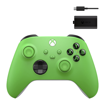 Набор Геймпад Беспроводной Microsoft Xbox Series Controller Velocity Green Новый  + Аккумулятор Play and Charge Kit + Кабель USB Type-C Black - Retromagaz