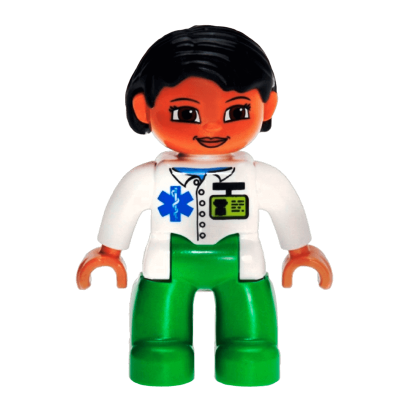 Фігурка Lego Girl Medic Bright Green Legs White Top Duplo 47394pb137 Б/У - Retromagaz