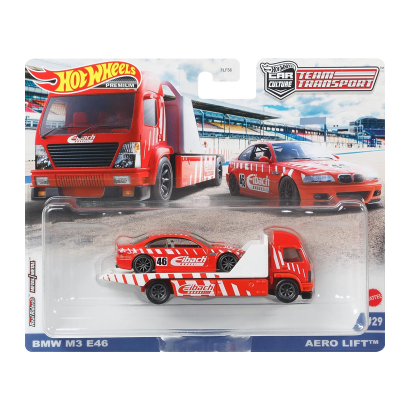 Машинка Premium Hot Wheels BMW M3 E46 и Транспортер Aero Lift Team Transport 1:64 GRK57 Red 2шт - Retromagaz