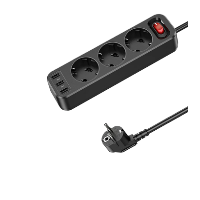 Мережевий фільтр Hoco NS2 3-position Extension Cord Socket Black 4000 W - Retromagaz