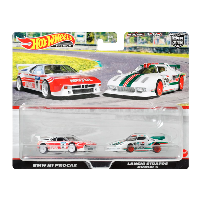 Машинка Premium Hot Wheels 2шт BMW M1 Procar / Lancia Stratos Group 5 2-Packs 1:64 HFF30 White - Retromagaz