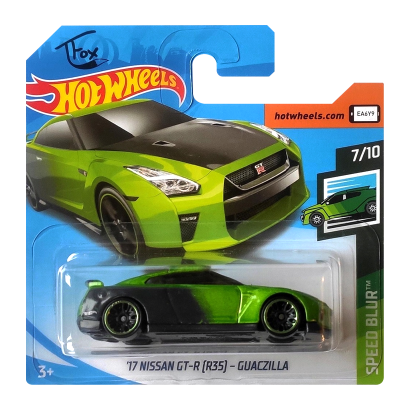 Машинка Базовая Hot Wheels '17 Nissan GT-R (R35) - Guaczilla Tfox Speed Blur 1:64 FYD40 Green - Retromagaz