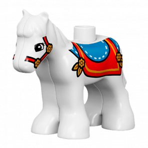 Фігурка Lego Animals Horse Baby Foal Pony with Blue and Red Saddle Duplo horse03c01pb04 1 White Б/У - Retromagaz