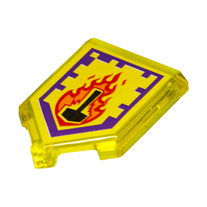 Плитка Lego Модифицированная Декоративная Pentagonal Nexo Power Shield Pattern Flame Wreck 2 x 3 22385pb047 6133669 Trans-Yellow 4шт Б/У - Retromagaz