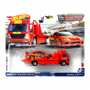 Машинка Premium Hot Wheels Nissan Silvia (S15) та Транспортер Aero Lift Team Transport 1:64 FLF56/HCR35 Red 2шт - Retromagaz