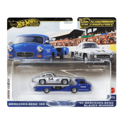 Машинка Premium Hot Wheels Mercedes-Benz 300 SL и Транспортер '55 Blaues Wunder Team Transport 1:64 HRV48 Silver 2шт - Retromagaz