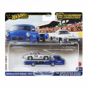 Машинка Premium Hot Wheels Mercedes-Benz 300 SL и Транспортер '55 Blaues Wunder Team Transport 1:64 HRV48 Silver 2шт