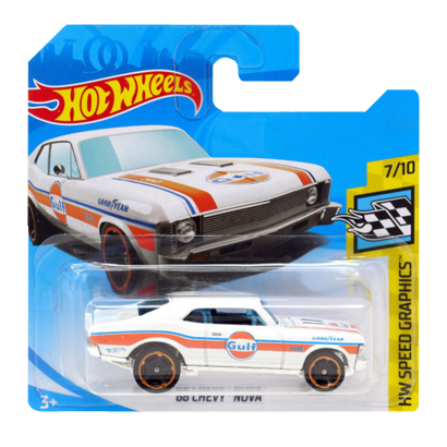 Машинка Базова Hot Wheels '68 Chevy Nova Gulf Speed Graphics 1:64 FYF01 White - Retromagaz