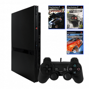 Набор Консоль Sony PlayStation 2 Slim SCPH-7xxx Europe Black Б/У  + Игра Need for Speed ProStreet Английская Версия + Need for Speed: Carbon + Need for Speed: Underground - Retromagaz