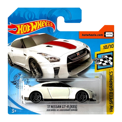 Машинка Базова Hot Wheels '17 Nissan GT-R (R35) 2020 Model 50 Anniversary Version Speed Graphics 1:64 GHC83 White - Retromagaz