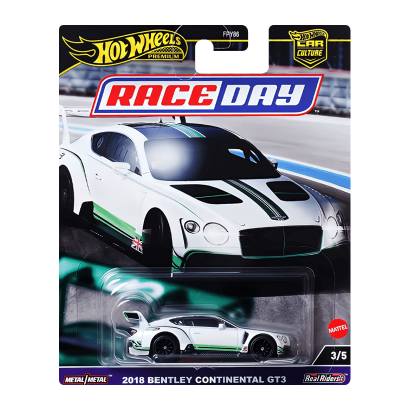 Машинка Premium Hot Wheels 2018 Bentley Continental GT3 Race Day 1:64 HRV93 White - Retromagaz