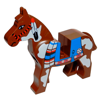 Фигурка Lego Земля Horse with Blue Blanket Right Side Red Circle Pattern Animals 4493c01px2 1 Brown Б/У - Retromagaz