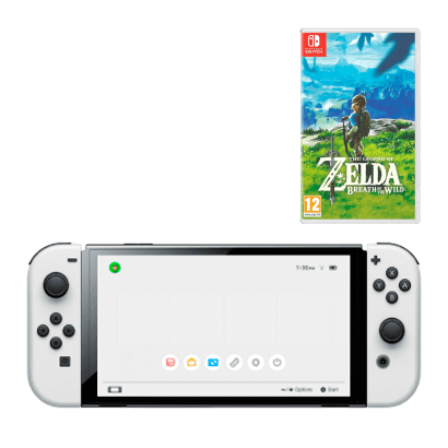 Набор Консоль Nintendo Switch OLED Model HEG-001 64GB White Новый  + Игра The Legend of Zelda Breath of The Wild Русская Озвучка - Retromagaz