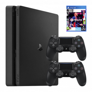 Набор Консоль Sony PlayStation 4 Slim 1TB Black Б/У  + Игра FIFA 21 Русская Озвучка + Геймпад Беспроводной DualShock 4 Version 2 - Retromagaz