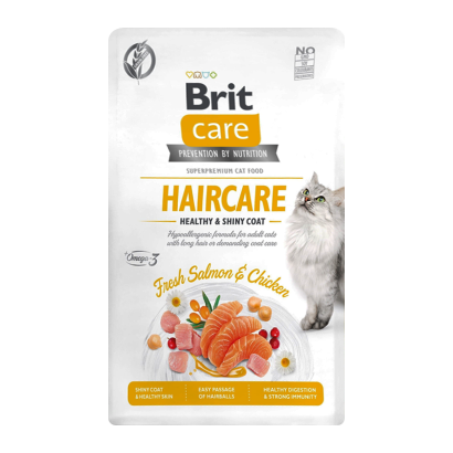 Сухий Корм для Котів Brit Care GF Haircare Healthy & Shiny Coat Курка Лосось 400g - Retromagaz