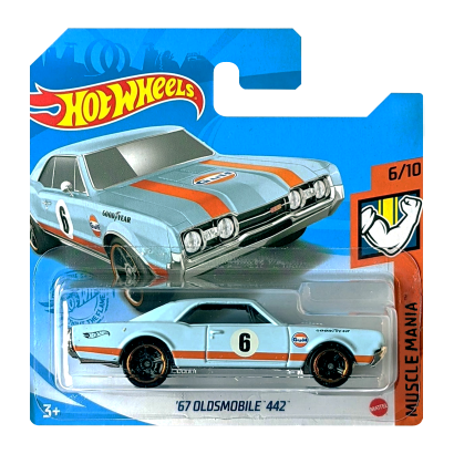 Машинка Базовая Hot Wheels '67 Oldsmobile 442 Gulf Muscle Mania 1:64 GTB41 Light Blue - Retromagaz