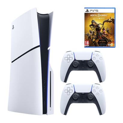 Набор Консоль Sony PlayStation 5 Slim Blu-ray 1TB White Новый  + Геймпад Беспроводной DualSense + Игра Mortal Kombat 11 Ultimate Edition Русские Субтитры - Retromagaz