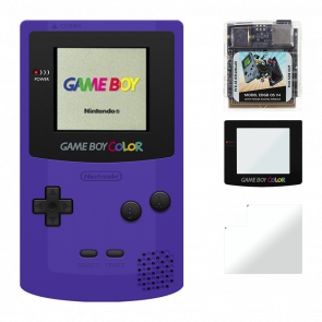 Набор Консоль Nintendo Game Boy Color Purple Б/У  + Флэш Картридж Everdrive EDGB OS V4 Английская Версия Новый + Стекло Консоли RMC Trans Clear + Защитная Пленка