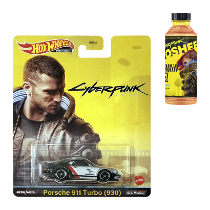 Набір Машинка Premium Hot Wheels Cyberpunk 2077 Porsche 911 HCP04 + Напій Vitamin Fuel Peach & Strawberry - Retromagaz