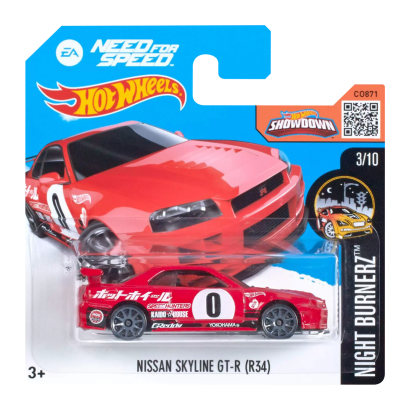 Машинка Базовая Hot Wheels Nissan Skyline GT-R (R34) Need for Speed Nightburnerz 1:64 DHP63 Red - Retromagaz