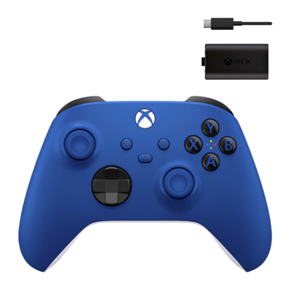 Набор Геймпад Беспроводной Microsoft Xbox Series Controller Shock Blue Новый  + Аккумулятор Play and Charge Kit + Кабель USB Type-C Black - Retromagaz