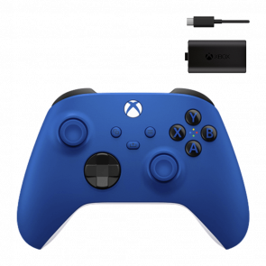 Набір Геймпад Бездротовий Microsoft Xbox Series Controller Shock Blue Новий  + Акумулятор Play and Charge Kit + Кабель USB Type-C Black - Retromagaz