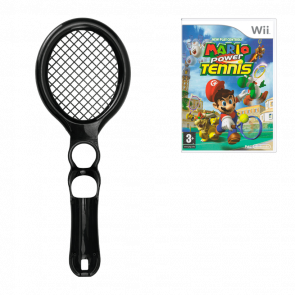 Набор Насадка RMC Wii Tennis Racket Black Б/У + Игра Nintendo Mario Power Tennis Английская Версия